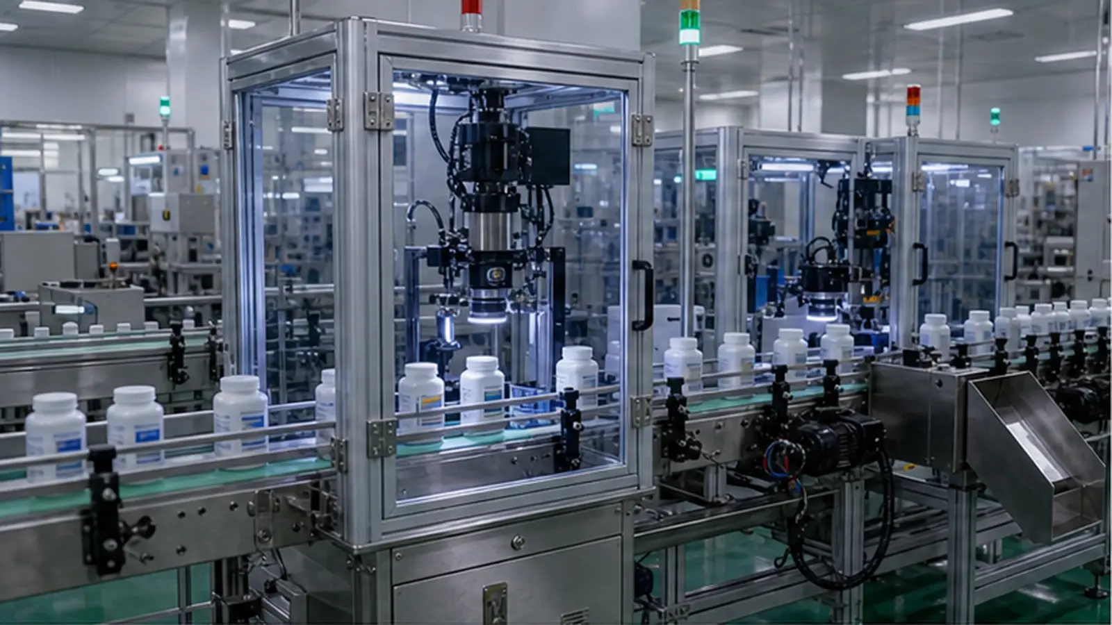 Controllo vision integrato di tappo, etichetta e sigillo per alimenti e farmaci: osservazione industriale per una linea di controllo tappo, etichetta e sigillo per alimenti e farmaci