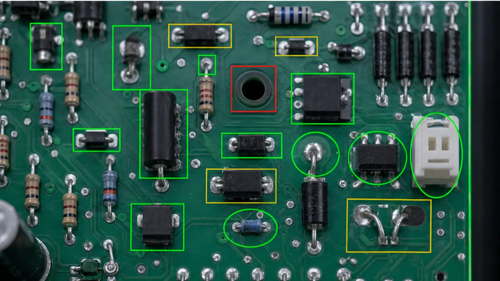 PCB THT 극성 및 누락 부품 검사 라인에서 동작하는 PCB THT 극성 및 누락 부품 비전 검사 설치 리뷰