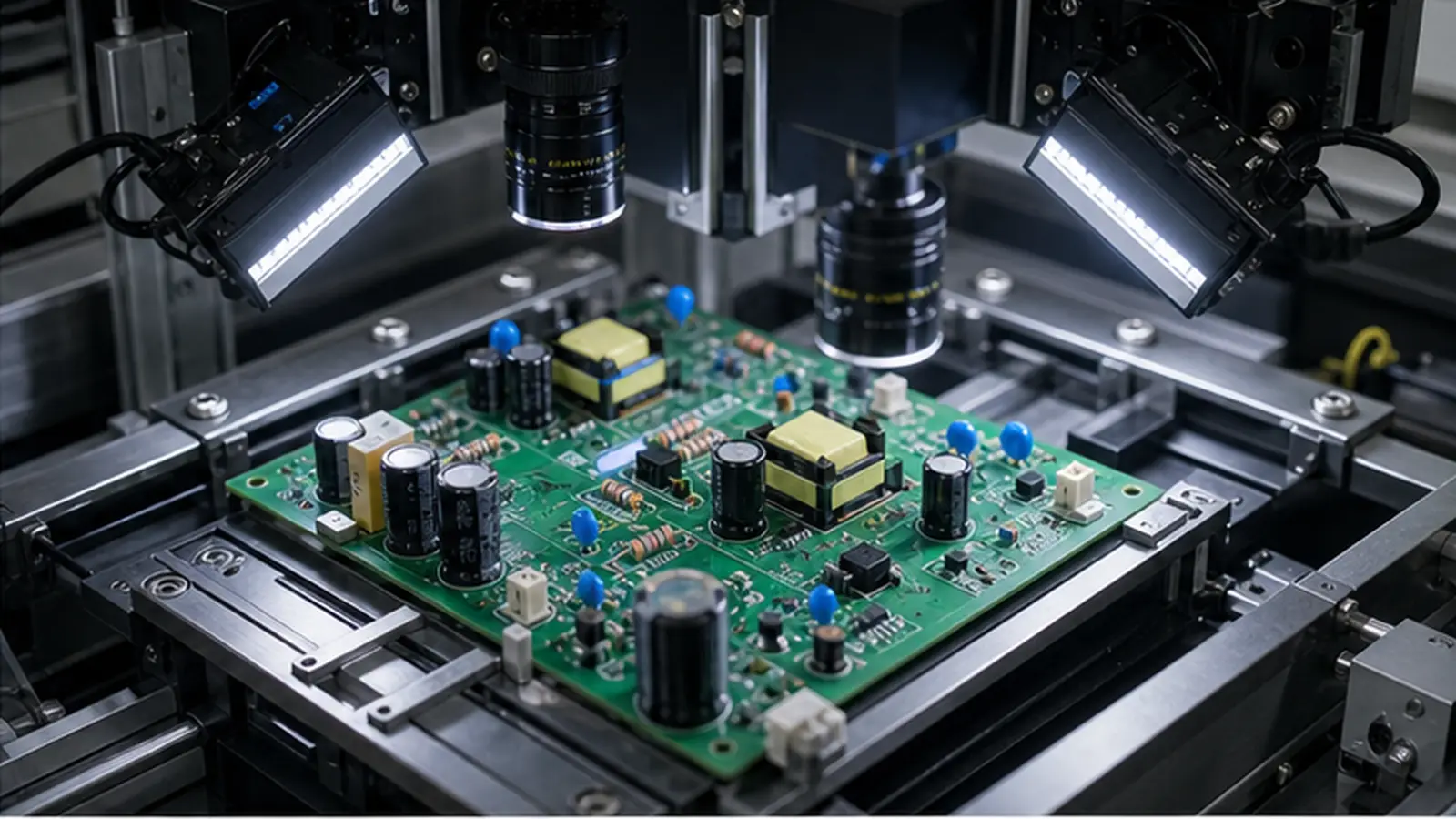 PCB THT 극성 및 누락 부품 검사 라인에서 동작하는 PCB THT 극성 및 누락 부품 비전 검사 설치 리뷰
