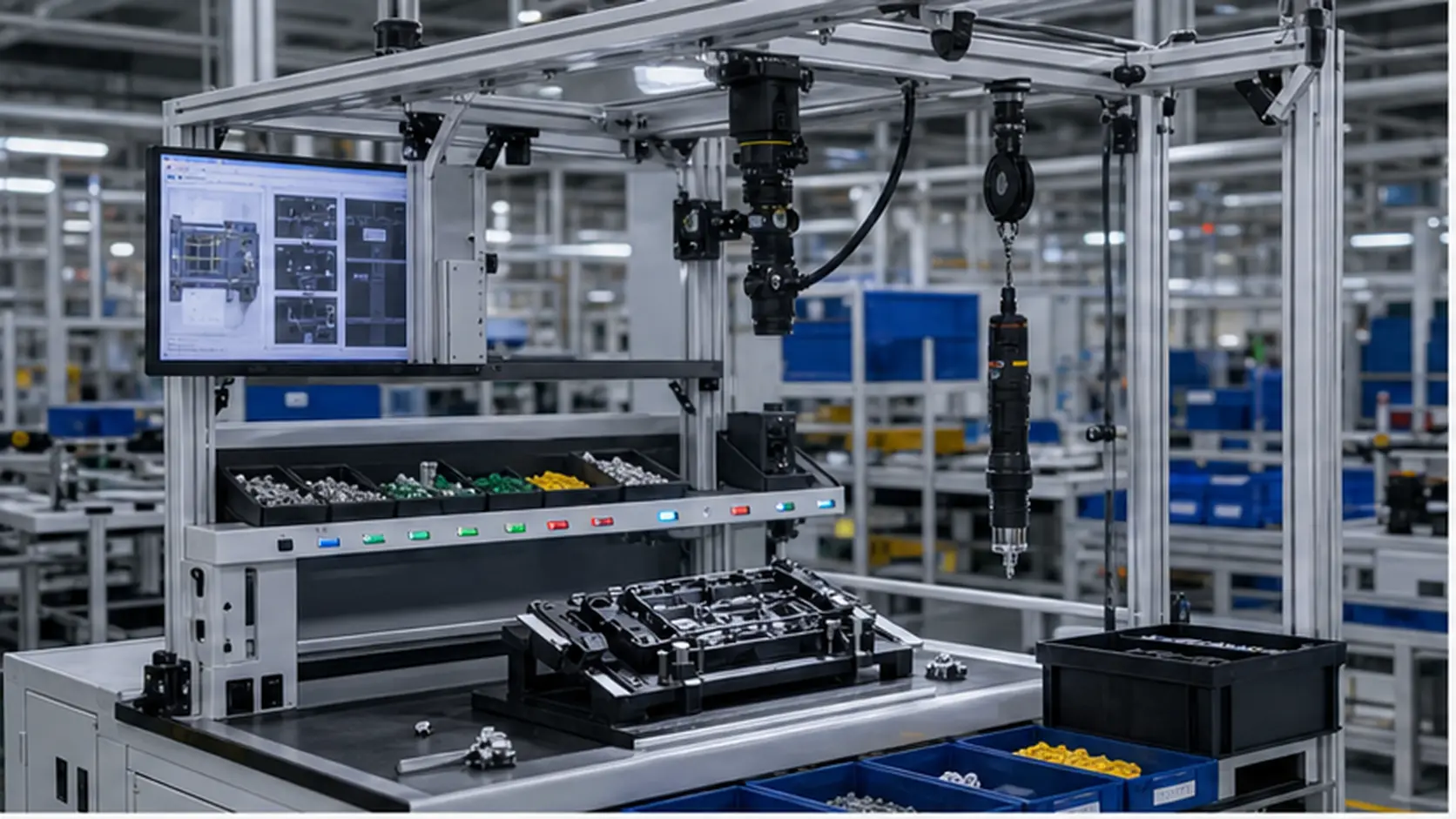 Stazione SOP-500 per verifica assemblaggio multi-step: presentazione prodotto per una stazione manuale di assemblaggio elettronica automotive